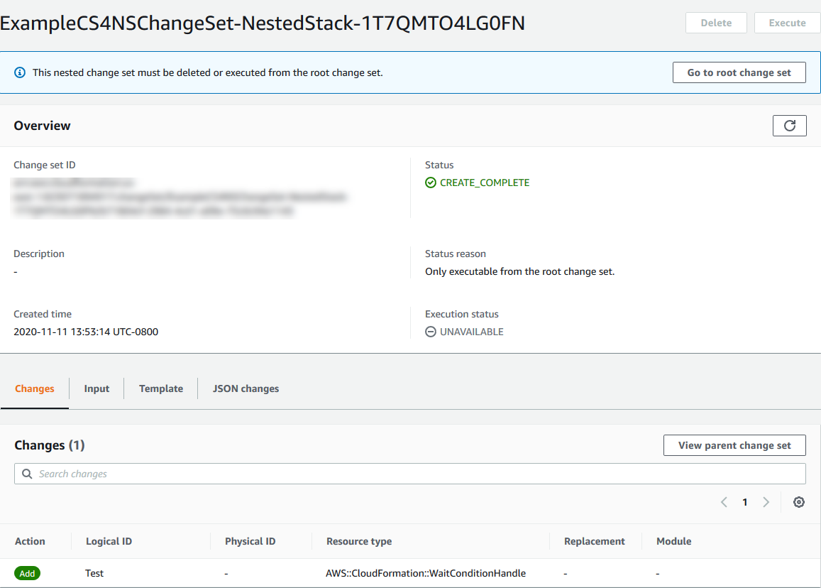 
                  嵌套更改集的详细信息页面。
                