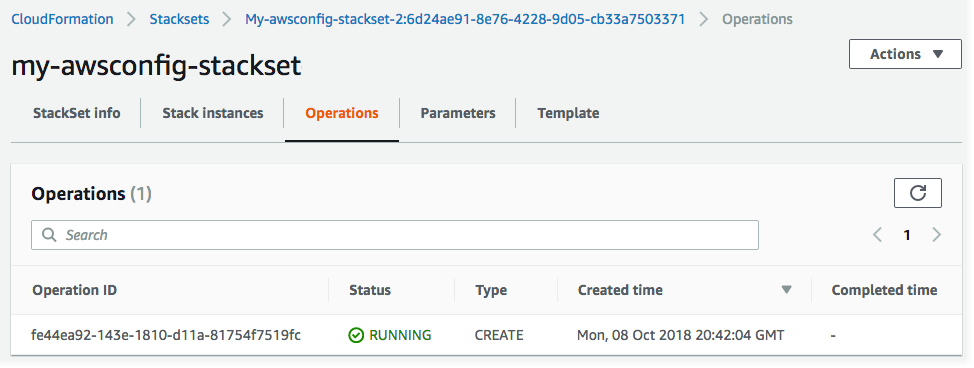 
                        堆栈集详细信息页面的操作选项卡
                    