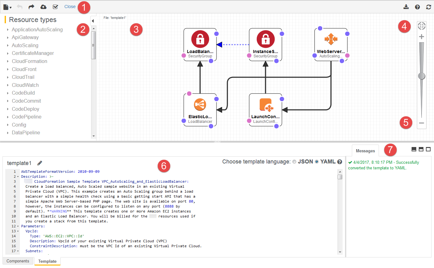 
          将窗格和组件编号的 Designer 屏幕截图。
        