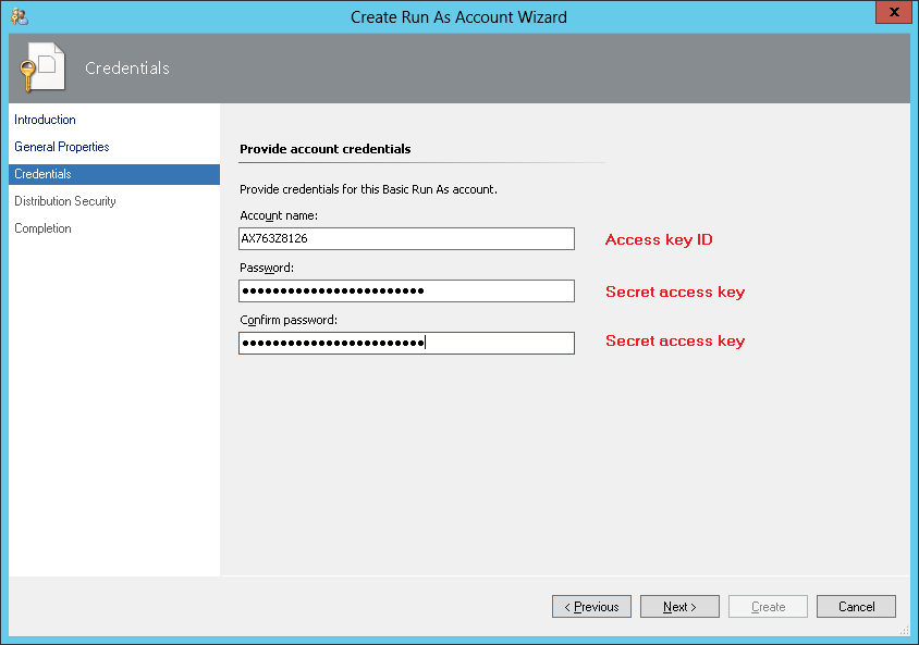 
								存储访问密钥 ID 和秘密访问密钥
							