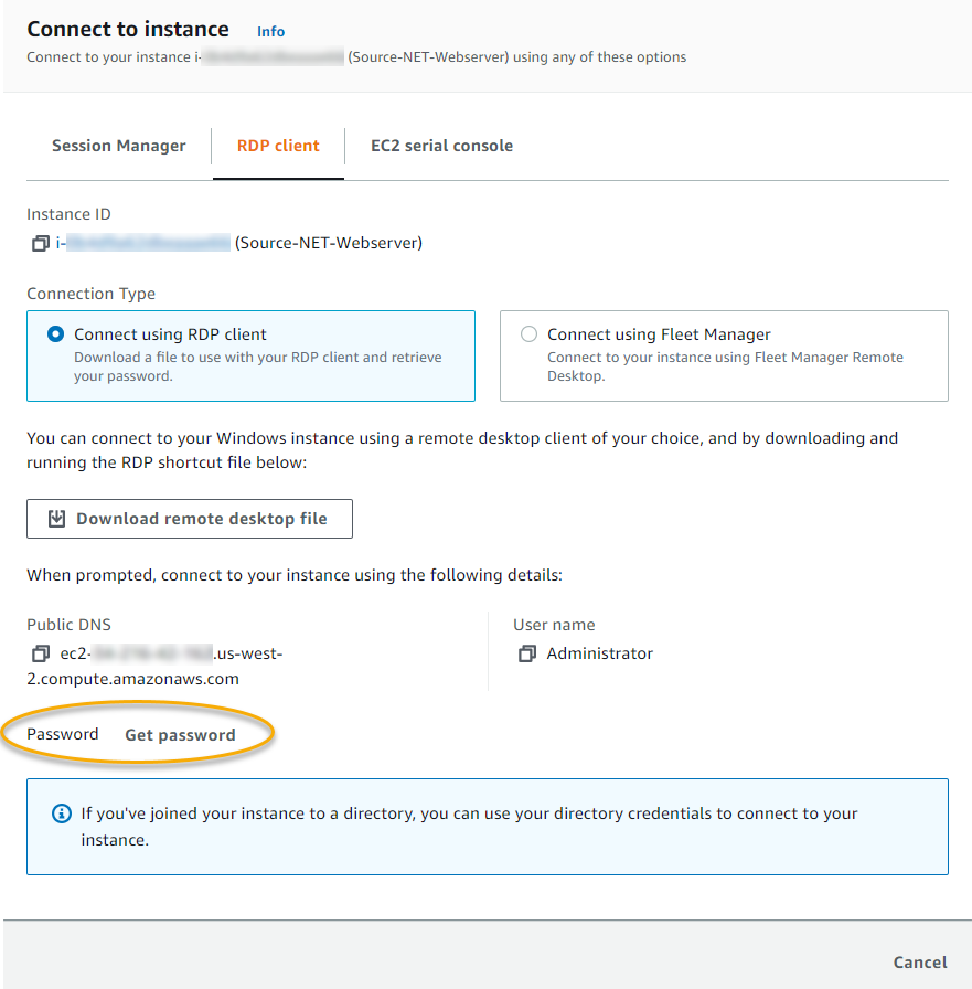 
                                                     获取 RDP 的密码。
                                                 