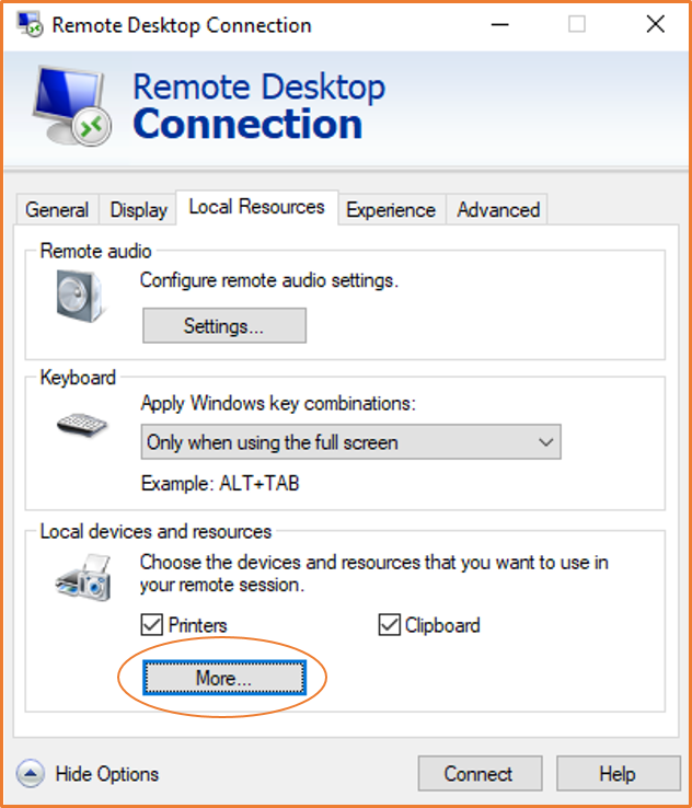 
									“RDP 本地资源”窗口。
								
