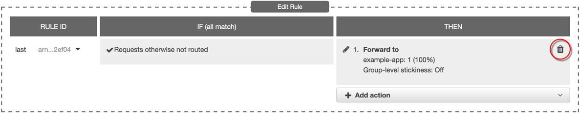 
                                在 Amazon EC2 控制台中删除负载均衡器的默认规则。
                            