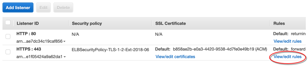 
                        在 Amazon EC2 控制台中查看/编辑负载均衡器的规则链接。
                    
