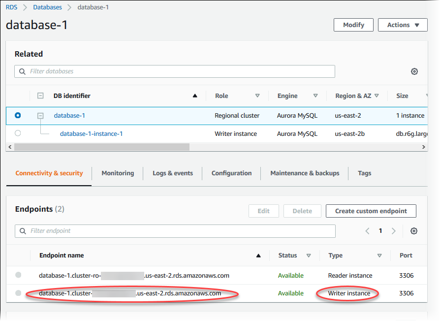 
                        Amazon Aurora 数据库实例列表
                    