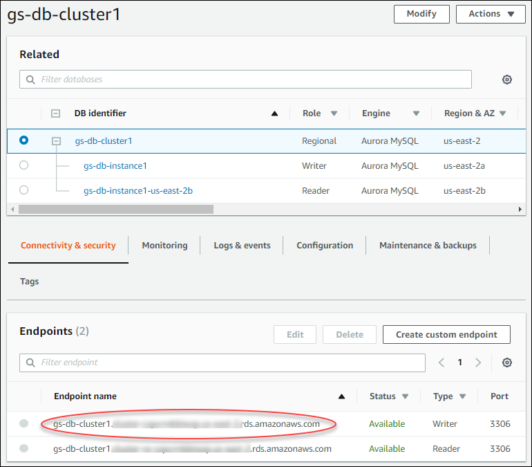 
                            Amazon Aurora 数据库实例列表
                        