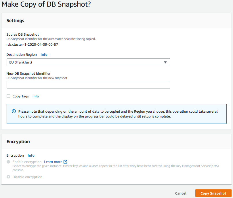 
							复制数据库集群快照
						