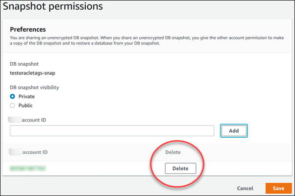 
						允许Amazon账户还原手动数据库集群快照
					