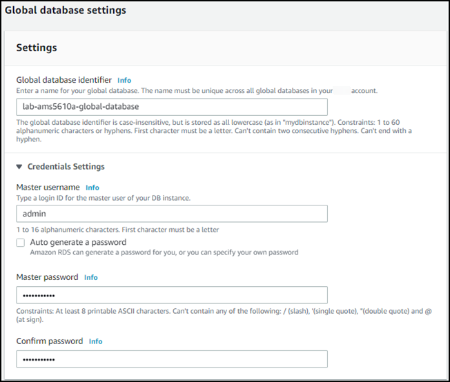 
                          创建 Aurora 全局数据库时的 Aurora MySQL 5.6.10a 引擎选项的屏幕截图。
                        