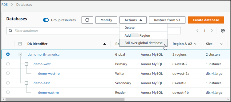 
                 启动 Aurora 全局数据库的故障转移过程
               
