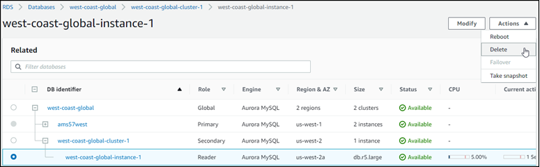 
              显示已选择并准备删除的读取器实例的屏幕截图。
            
