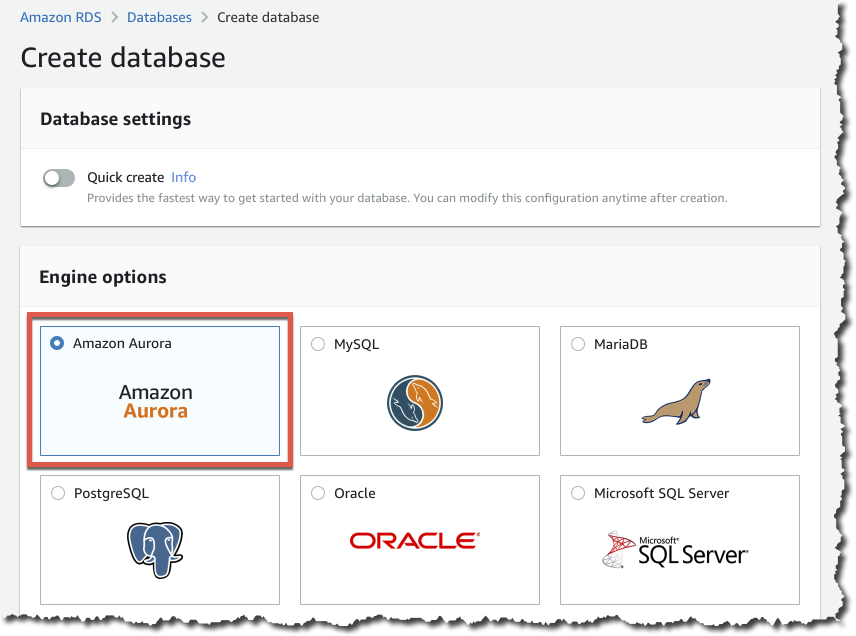 
            创建一个 Aurora 多主集群：选择 Aurora 数据库引擎
          