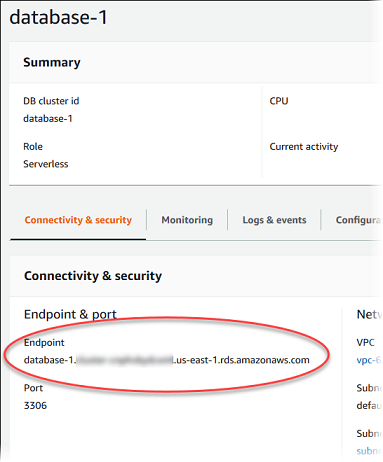 
                  查看 Aurora Serverless v1 数据库集群数据库终端节点
                