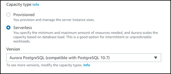 
                            使用控制台创建 Aurora PostgreSQL Serverless 数据库集群
                        