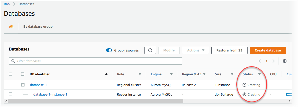 
                        创建数据库集群期间的摘要
                    