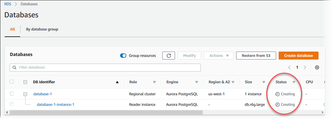 
							创建数据库集群期间的摘要
						