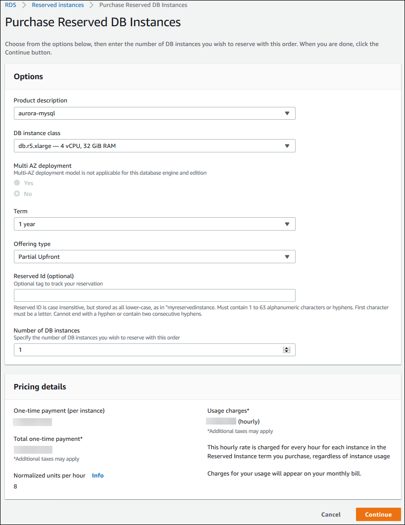 
                        购买预留数据库实例控制台步骤 1
                    