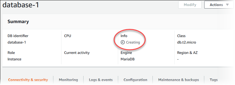 
            						创建数据库实例期间的摘要
            					