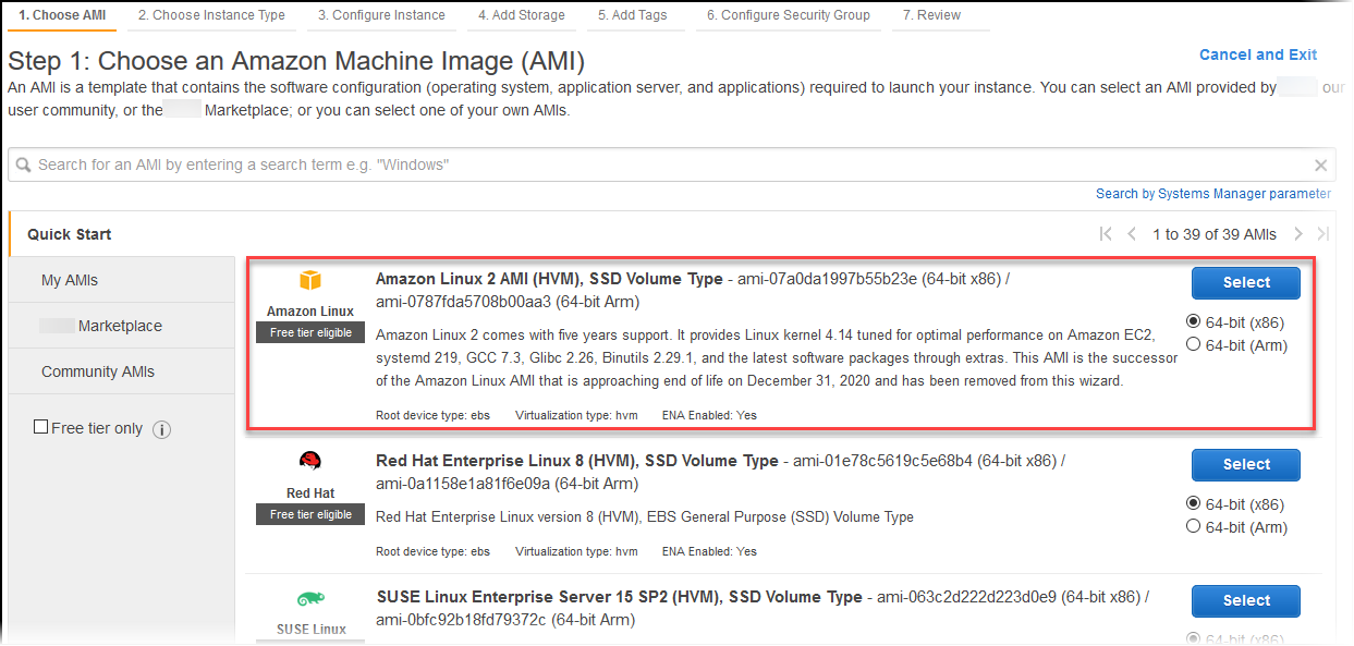 
                            选择一个 Amazon Machine Image
                        