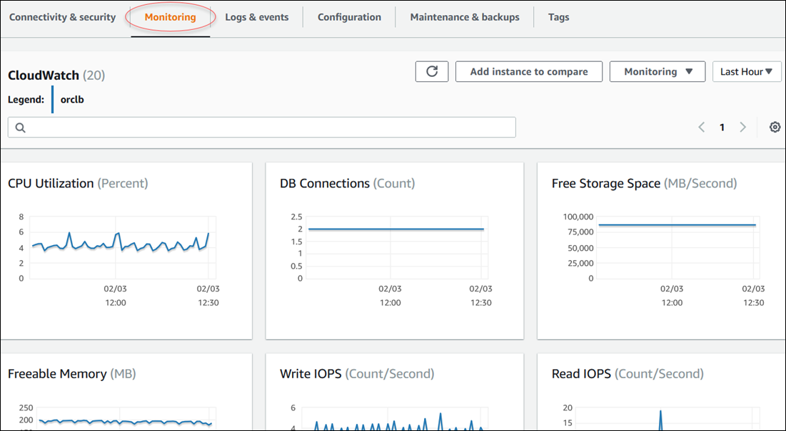 
                    图示为 Database（数据库）页面及监控选项卡
                
