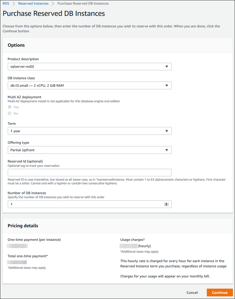 
                        购买预留数据库实例控制台步骤 1
                    