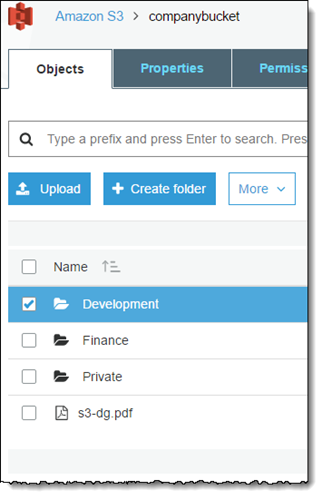 
                显示存储桶、文件夹和对象层次结构的控制台屏幕截图。
            