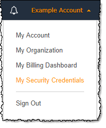 
                  导航菜单中的“My Security Credentials (我的安全凭证)”
               