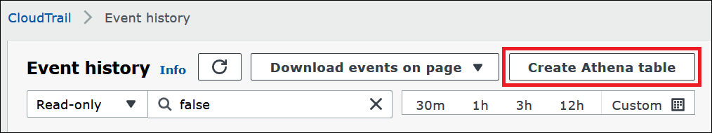 
                        选择 Create Athena table（创建 Athena 表）
                    