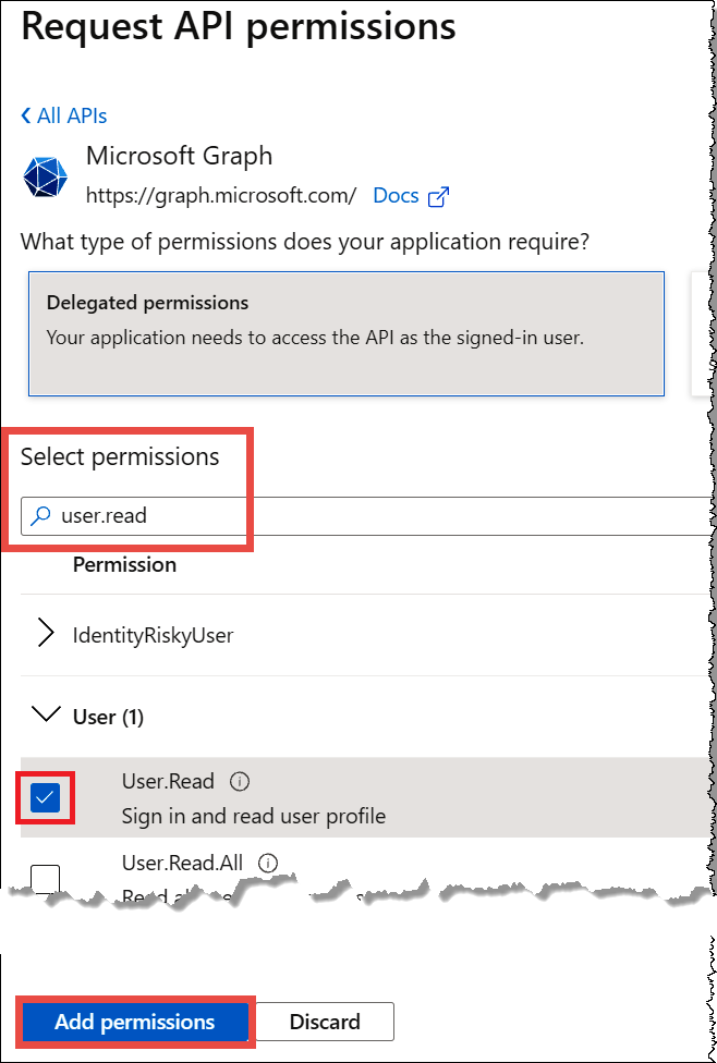 
                            添加 user.read API 权限。
                        