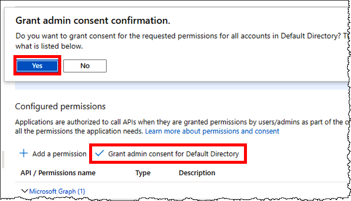 
                            选择 Grant admin consent for Default Directory（授予对默认目录的管理员同意）。
                        