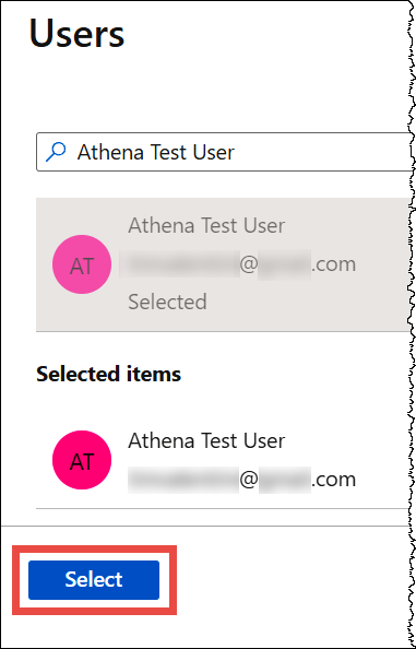 
                            在 Azure AD 中为您的企业应用程序选择一个 Azure 用户。
                        