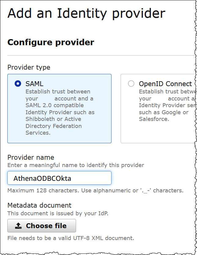 
                                输入身份提供程序的信息。
                            