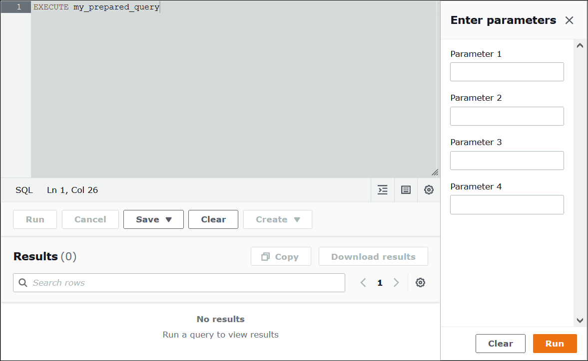 
                            在 Athena 控制台中输入预准备语句的参数值。
                        