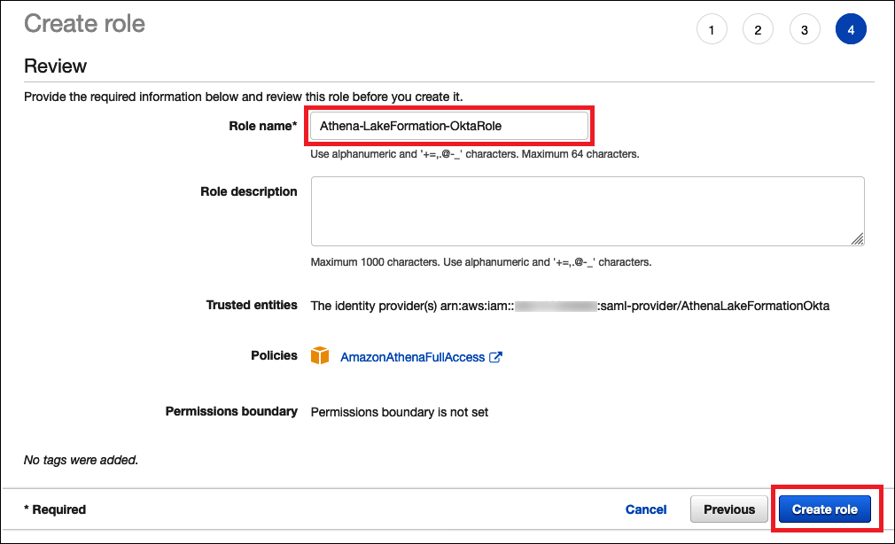 
                        输入 IAM 角色的名称。
                    