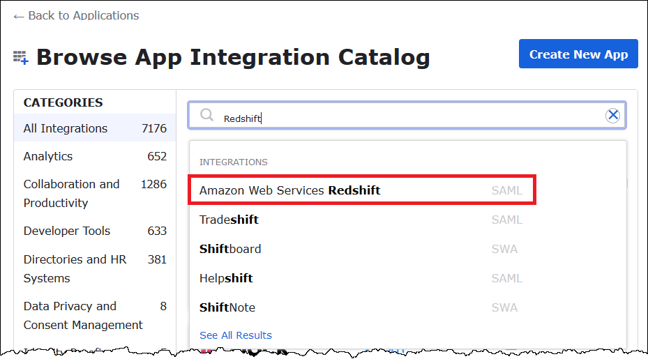 
                        选择 Amazon Web Services Redshift。
                    