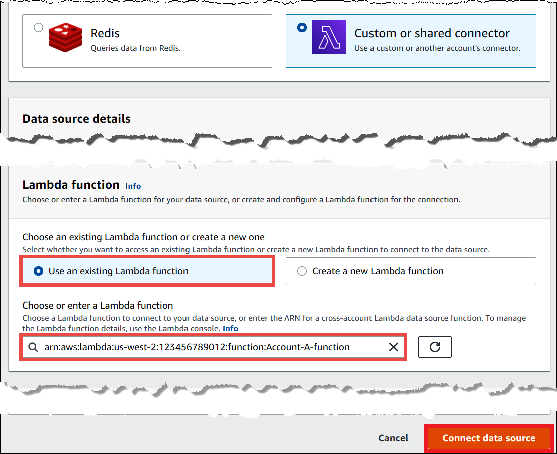 
                        指定另一个账户的 Lambda ARN。
                    