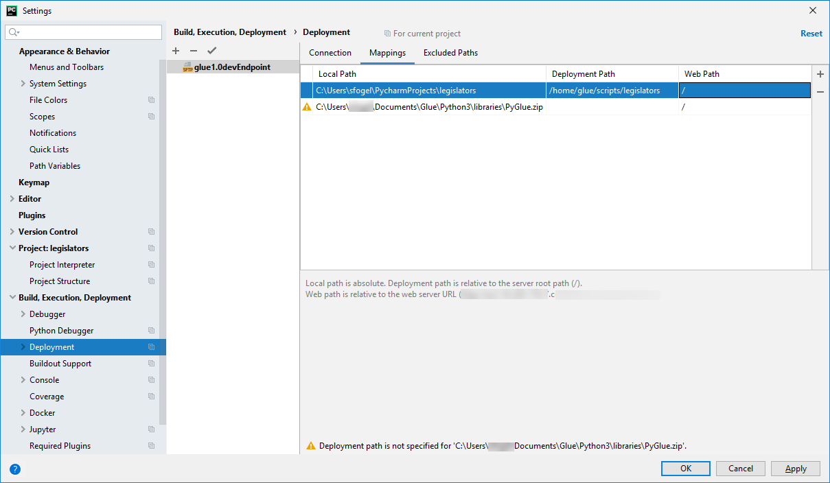 
            部署映射后的 PyCharm“Settings”（设置）屏幕。
          