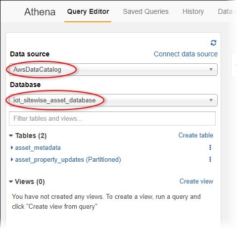 
                  Athena “Query Editor (查询编辑器)” 屏幕截图，突出显示 “Data
                