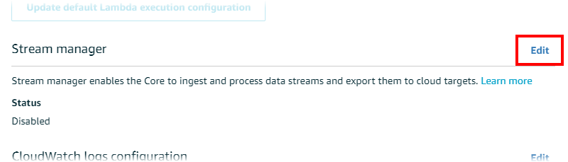 
                        Amazon IoT Greengrass “Stream manager (流管理器)”部分屏幕截图。
                      