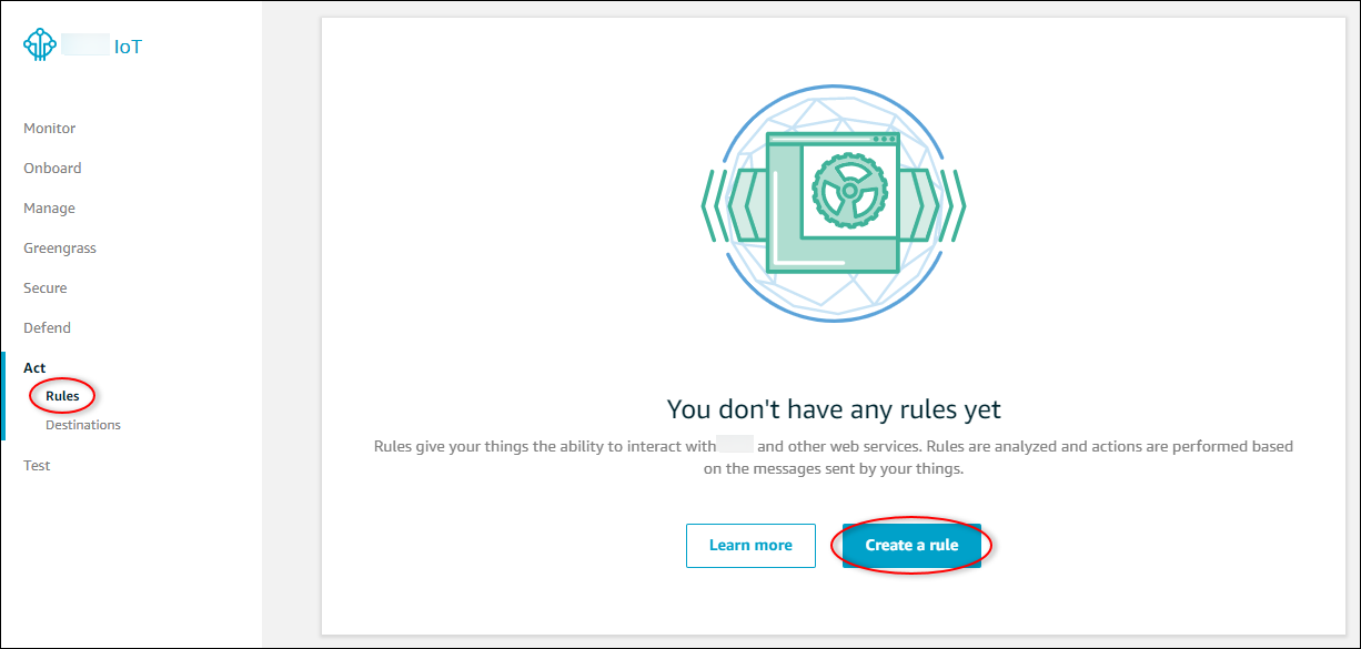 
            Amazon IoTCore “创建规则” 屏幕截图。
          