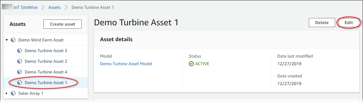 
            Amazon IoT SiteWise "Demo Turbine Asset“屏幕截图。
          