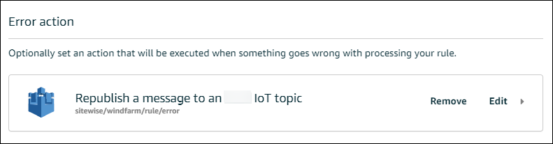 
              Amazon IoT Core “Rule (规则)”页面重新发布错误操作屏幕截图。
            