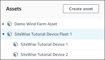 
            Amazon IoT SiteWise设备资产层次结构屏幕截图。
          