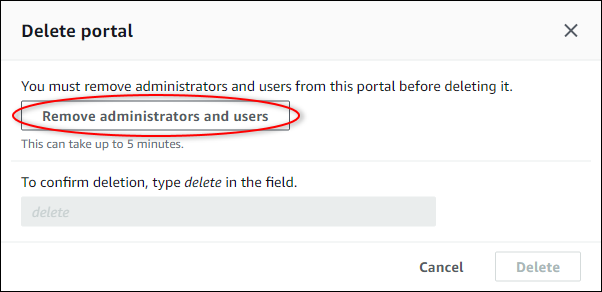 
            “Delete Portals (删除门户) (删除门户)” 对话框，其中突出显示了 “Rem
          