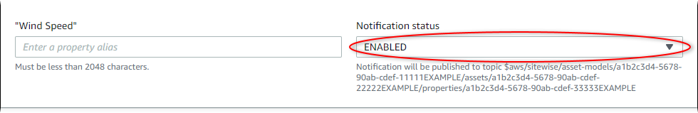 
                Amazon IoT SiteWise “编辑资产”页面屏幕截图，其中突出显示了“通知状态”。
              