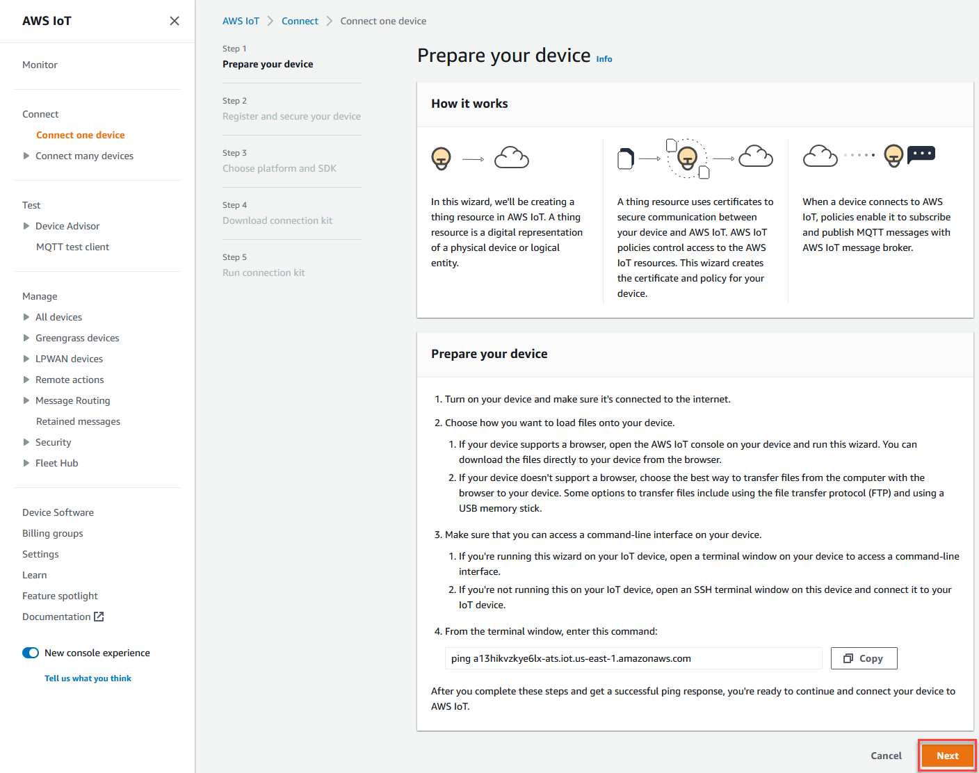 
                            Amazon IoT 控制台准备设备
                        