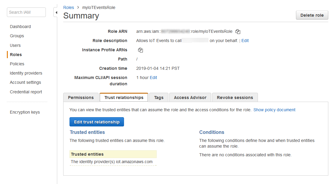 
              设置 IAMAmazon IoT EventsIAM 控制台中的服务角色。
            