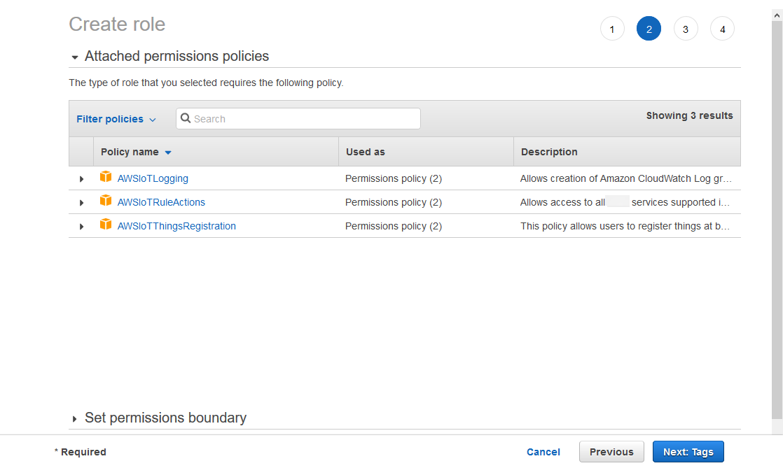
              设置 IAMAmazon IoT EventsIAM 控制台中的服务角色。
            