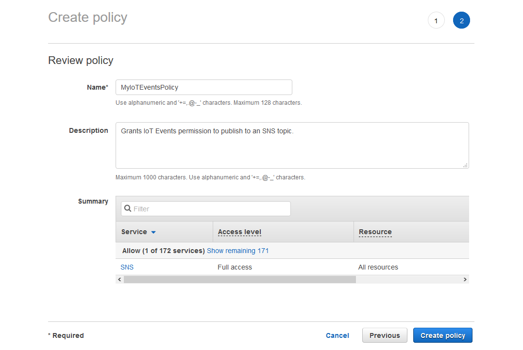 
              设置 IAMAmazon IoT EventsIAM 控制台中的服务角色。
            