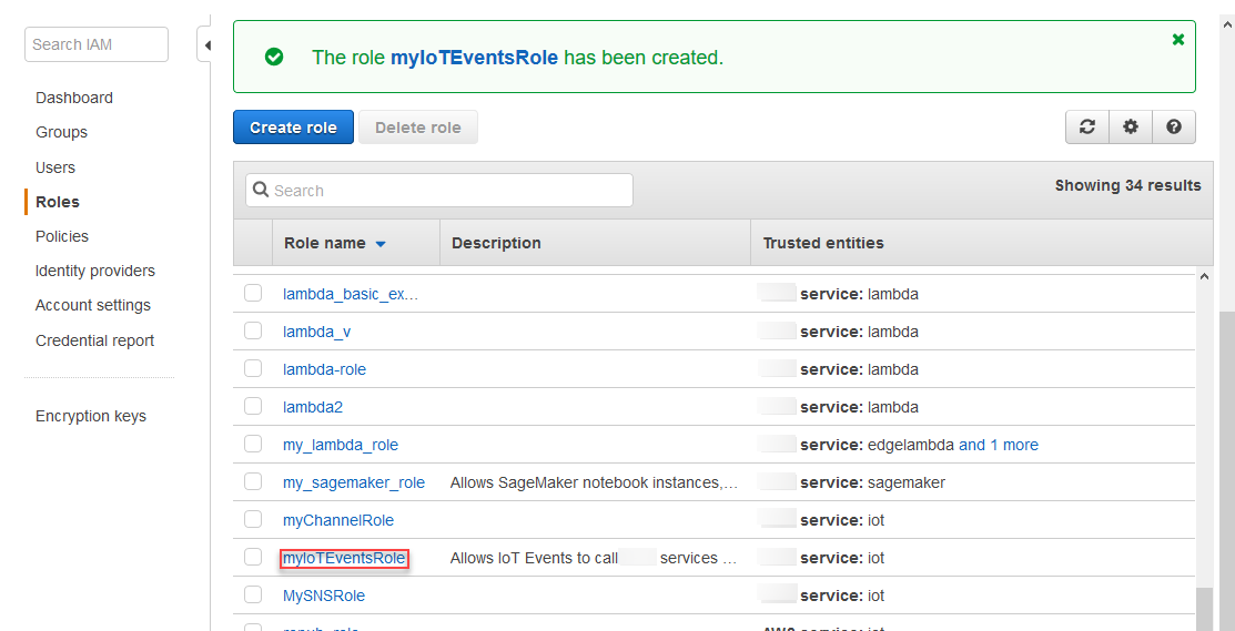 
              设置 IAMAmazon IoT EventsIAM 控制台中的服务角色。
            